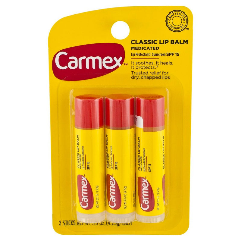 Carmex Classic Medicated Lip Balm Stick - 3ct