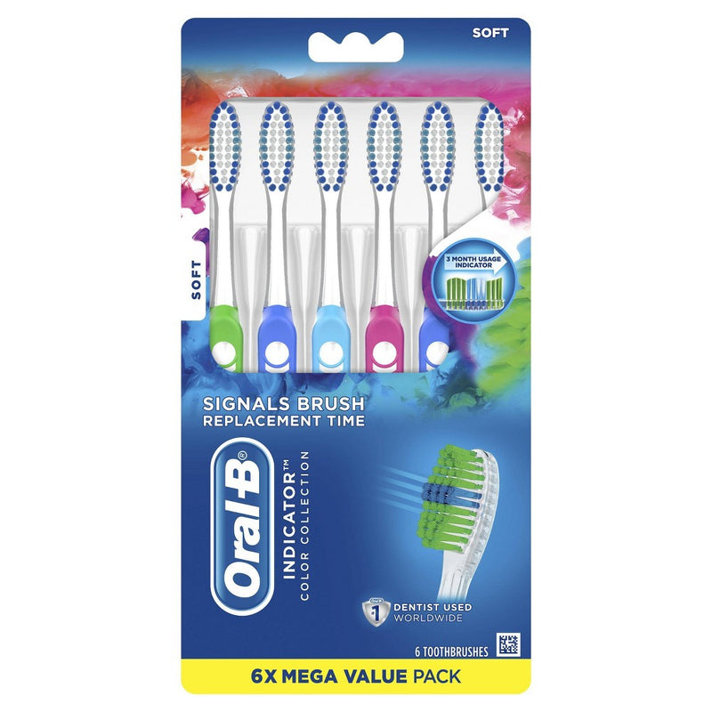 Oral-B Indicator Color Collection Manual Toothbrush Soft - 6ct