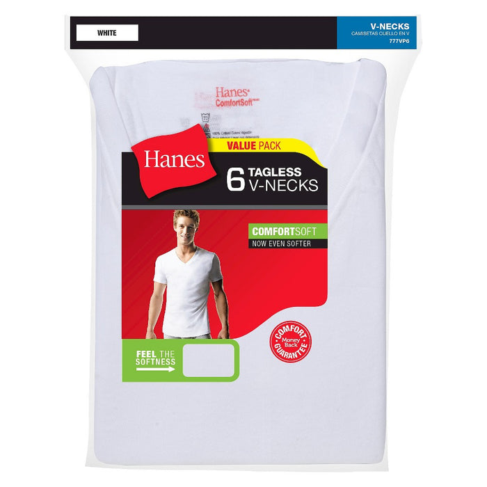 Hanes Men's 6pk V-Neck T-Shirt - White - M