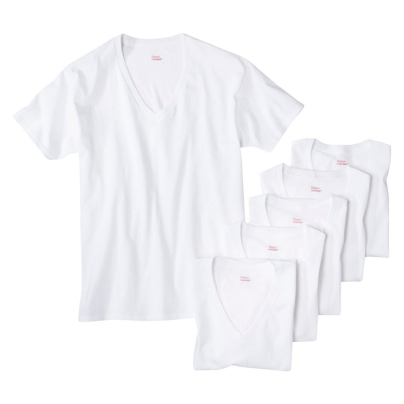 Hanes Men's 6pk V-Neck T-Shirt - White - M