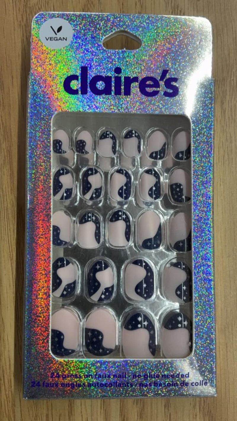 Claire's Vegan Press On Nails Pink Navy Yin Yang Stars No Glue 24 Pc New
