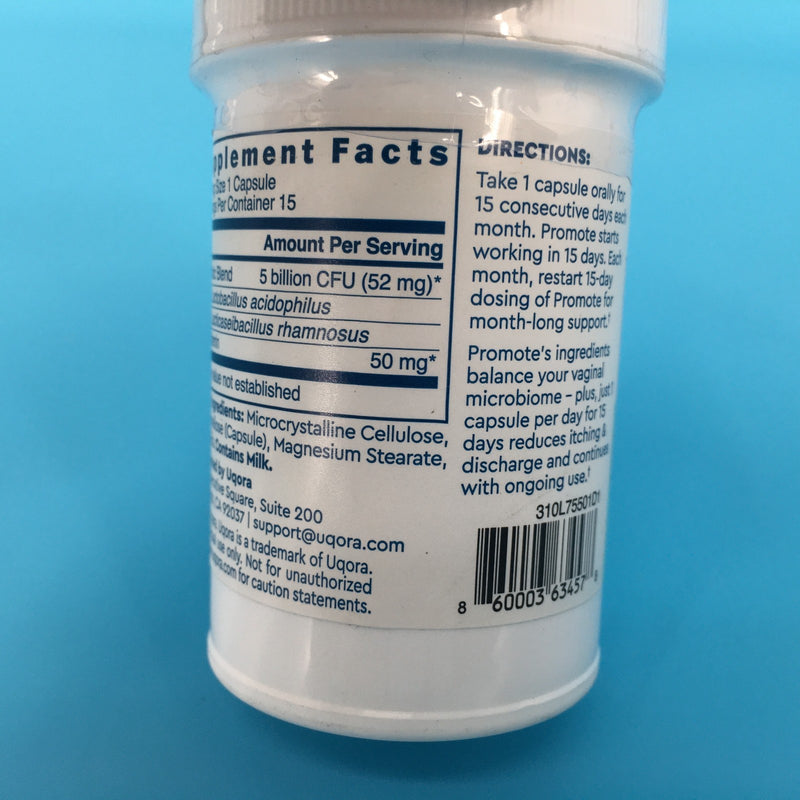 Uqora Promote Vaginal Probiotic + Lactoferrin 15 Capsules