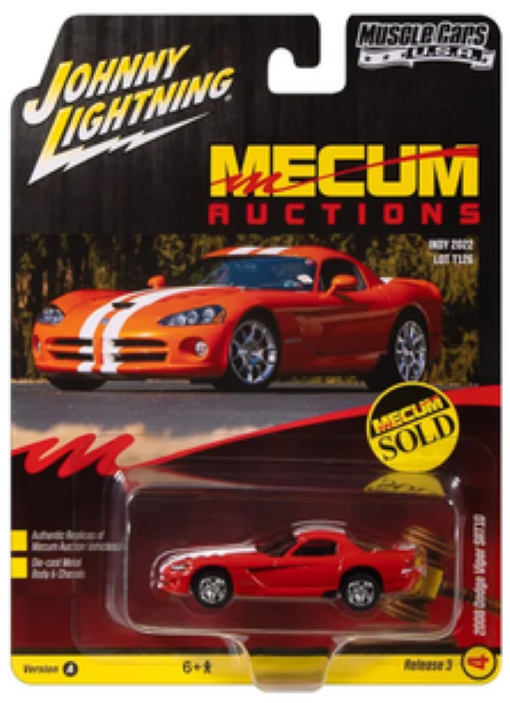 Johnny Lightning Diecast 2008 Dodge Viper SRT 10 Mecum Auctions Viper Orange Toy Vehicle - 1:64 Scale