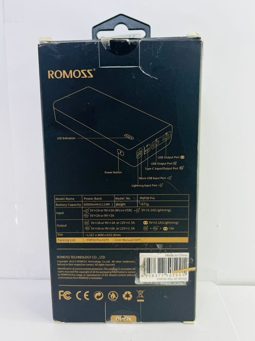 ROMOSS Power Bank, 30,000mAh Portable Phone Charger