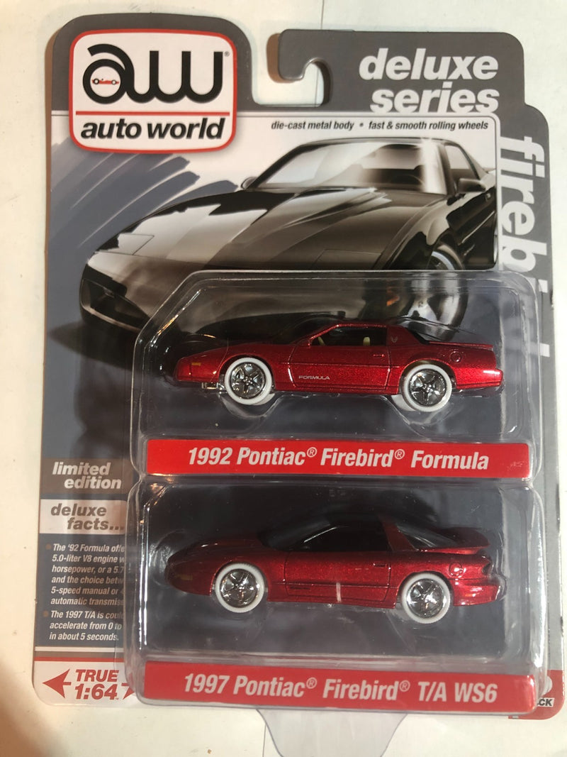Auto World Deluxe 1997 Firebird and 1992 Firebird Formula Version B Toy Vehicle 1:64 Scale 2pk