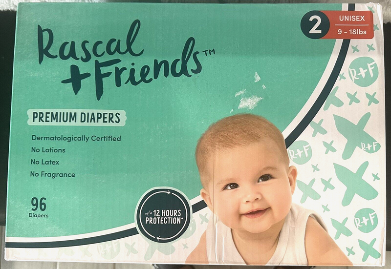 Rascal + Friends Premium Diapers Size 2, 96 Count/NEW