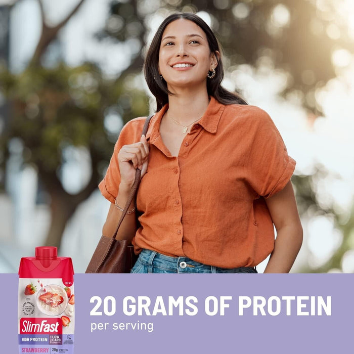 Meal Replacement Protein Shake, Strawberry Flavor, 12 Pack with 24 Vitamins