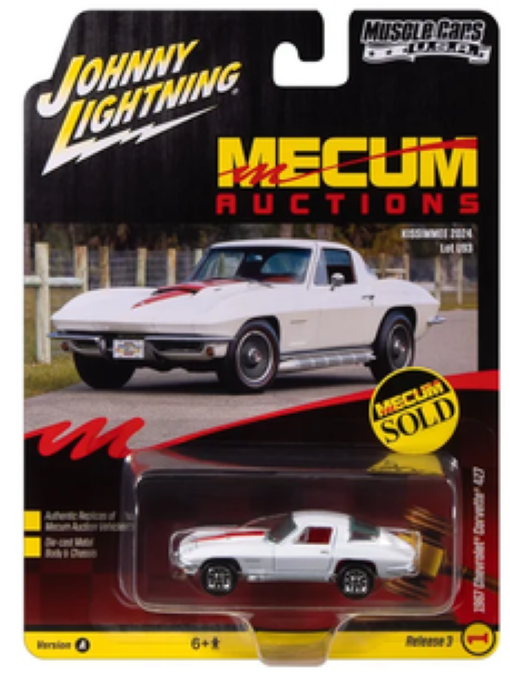 Johnny Lightning Diecast 1967 Chevy Corvette 427 Mecum Auctions Ermine Blue Toy Vehicle - 1:64 Scale