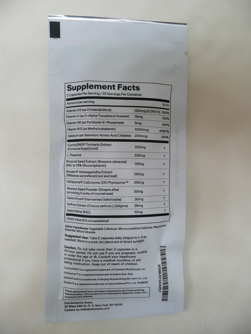 STASIS Vegetarian Nighttime Supplement 50 Capsules D3 E B6 B12