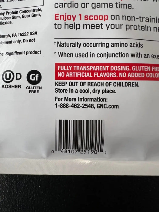 GNC 100% Whey Protein Vanilla Cream 12 Servings Fast Absorbing Protein 25g