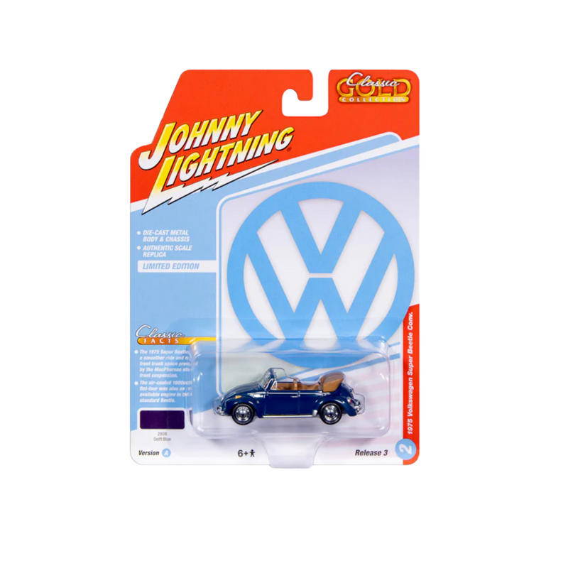 Johnny Lightning Diecast 1:64 Scale 1975 Volkswagen Super Beetle Convertible Delft Blue Toy Vehicle