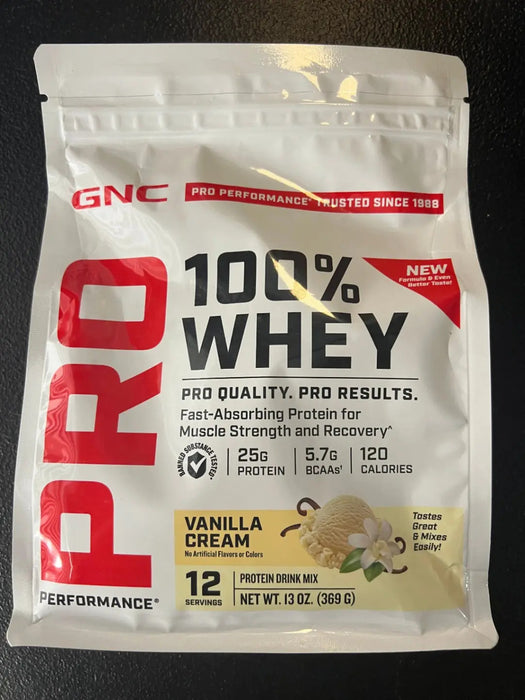 GNC 100% Whey Protein Vanilla Cream 12 Servings Fast Absorbing Protein 25g