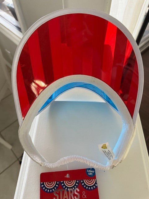 American Flag Stretch Sun Visor Hat Red White Blue One Size Patriotic Light Up
