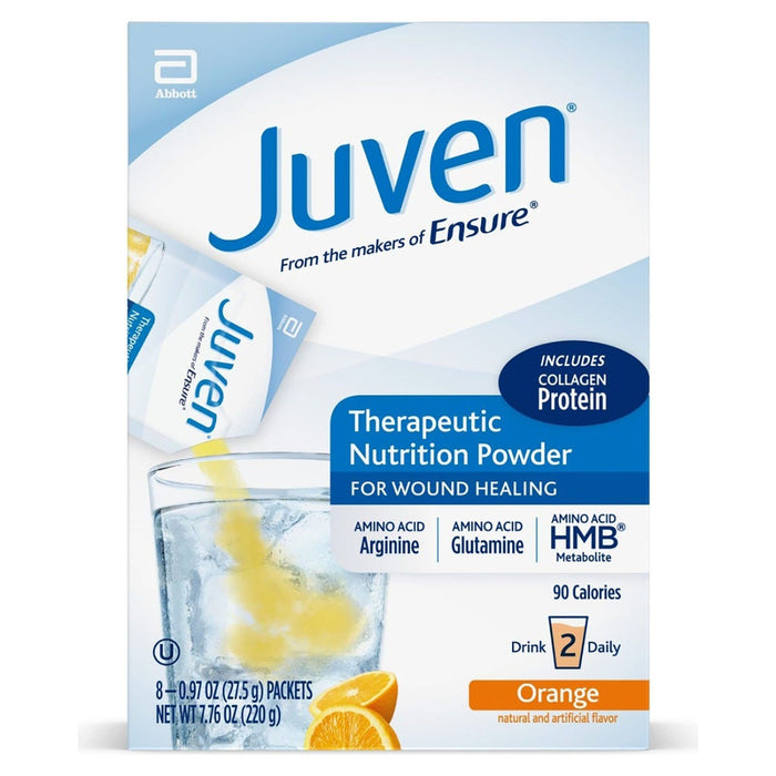 Juven Therapeutic Nutrition Drink Mix Powder For Wound Healing Support, Includes Collagen Protein, Orange, 8 Count