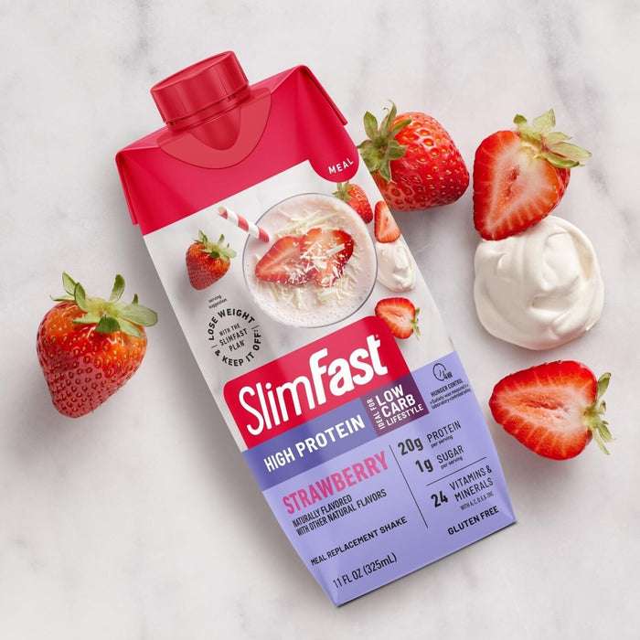 Meal Replacement Protein Shake, Strawberry Flavor, 12 Pack with 24 Vitamins