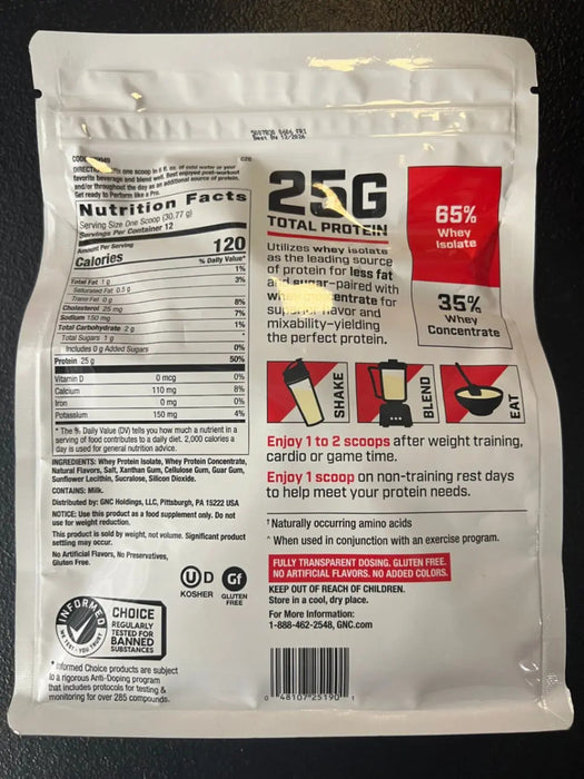 GNC 100% Whey Protein Vanilla Cream 12 Servings Fast Absorbing Protein 25g