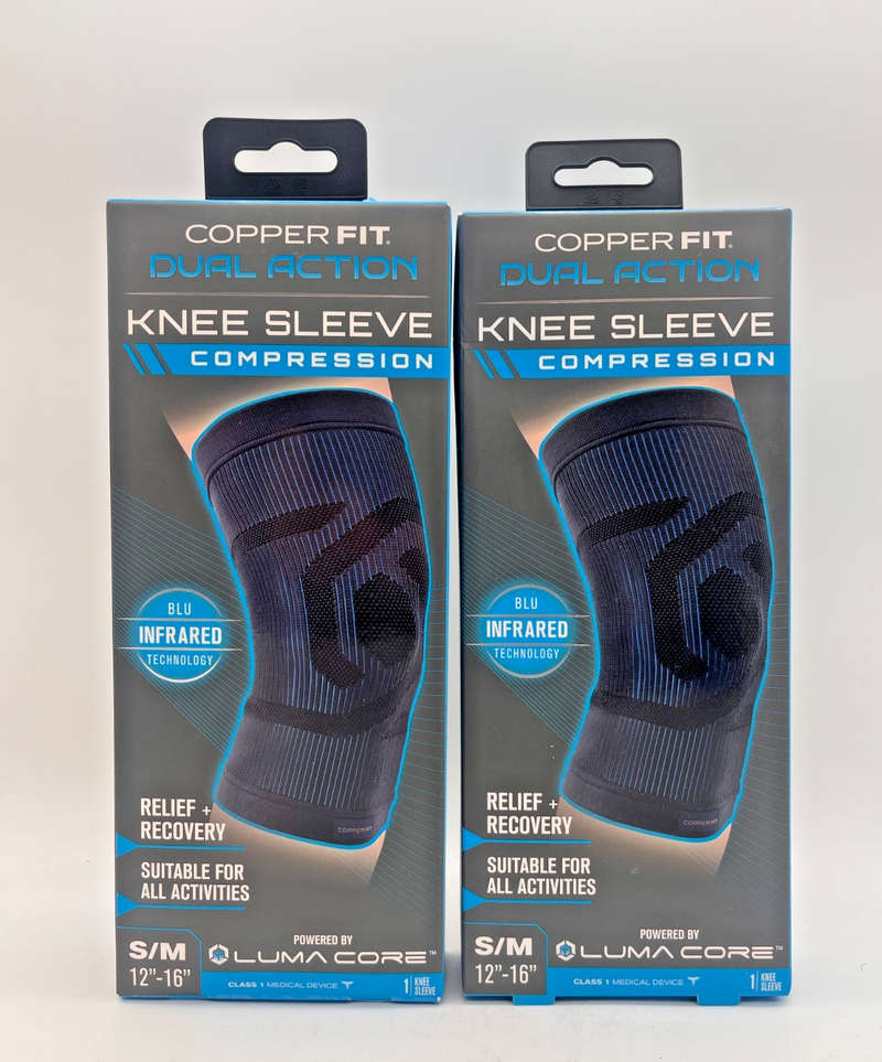 COPPER FIT DUAL ACTION COMPRESSION KNEE SLEEVE S/M 12" x 16" NEW IN BOX