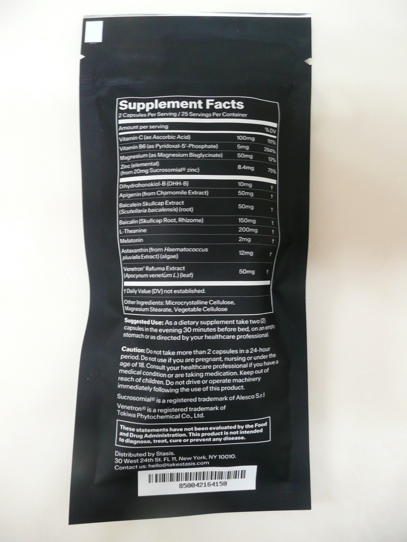 STASIS Vegetarian Nighttime Supplement 50 Capsules D3 E B6 B12