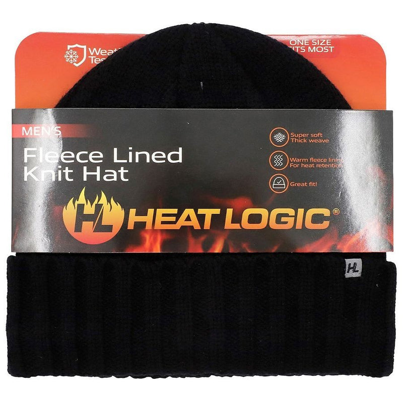 Heat Logic Men's Black Fleece Lined Knit Hat