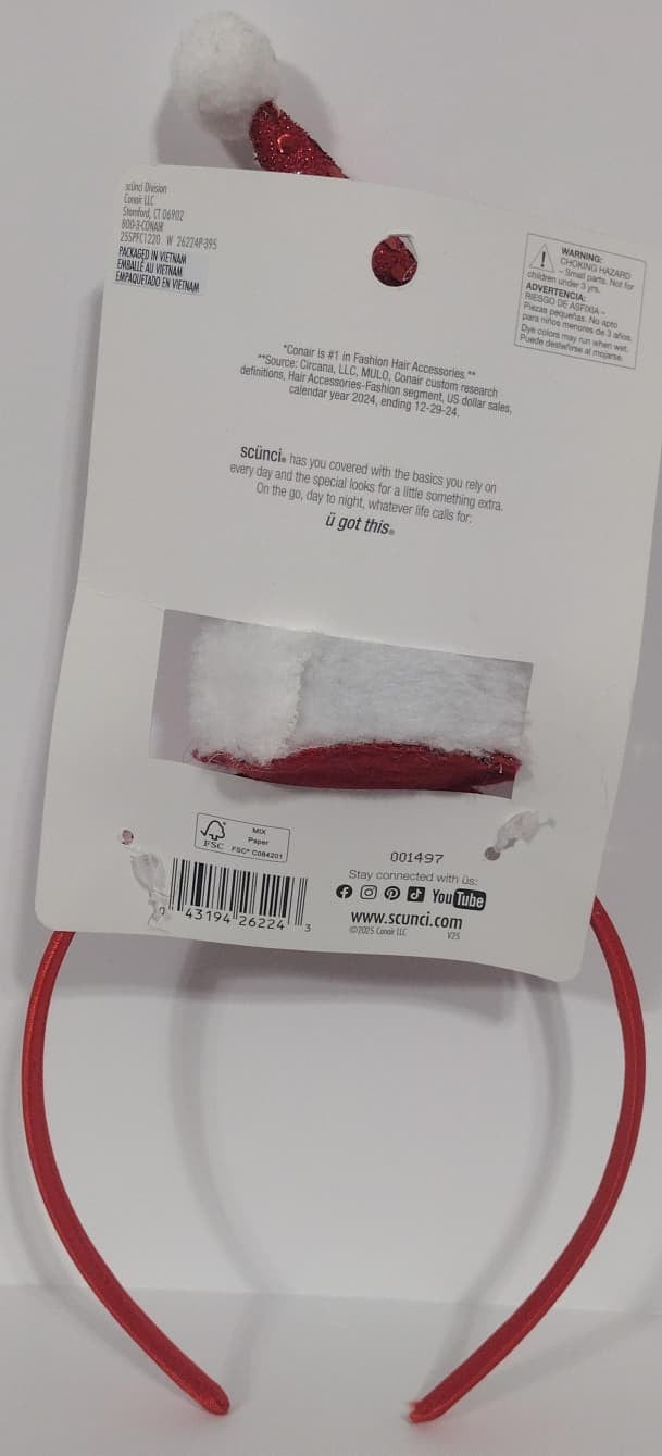 Scunci Sequence Santa Hat Christmas Headband Red