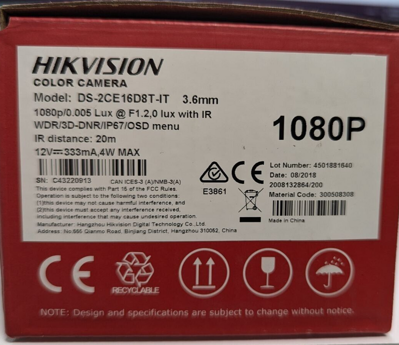 Hikvision 2MP DS-2CE16D8T-IT 3.6mm EXIR Bullet Camera