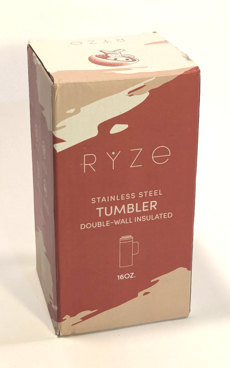 BURNT ORANGE RYZE MUSHROOM COFFEE TUMBLER STAINLESS STEEL DOUBLE WALL - 16 OZ