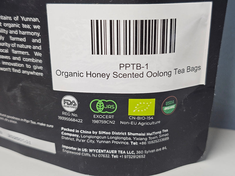 Pipi Tea Oolong Tea Organic Honey Scented - 20 bags - Exp 9/28 -New! Sealed!