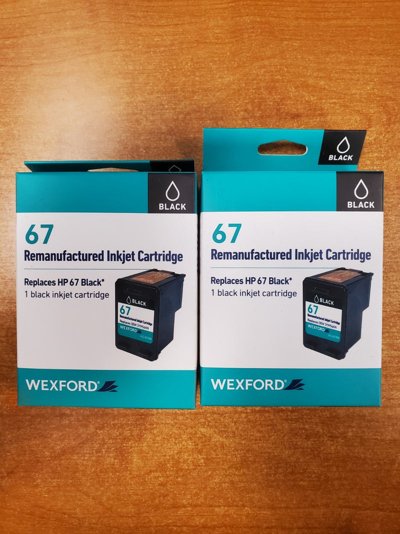 2 Pack: Wexford 67 Remanufacture Inkjet Cartridges Replaces HP 67 *Black* - E15D