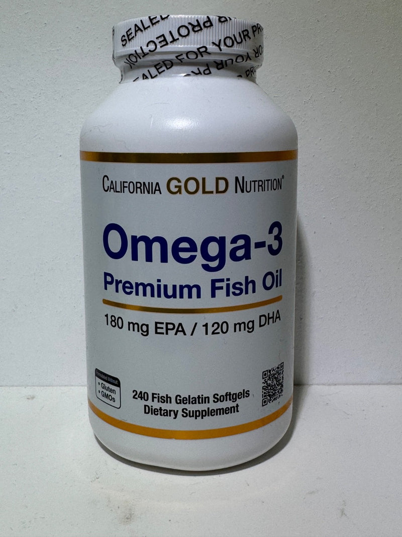 California Gold Omega-3 Fish Oil 240 Ct Fish Gelatin 180 mg EPA 120 mg DHA 10/27
