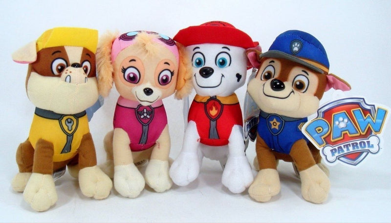 8" Paw Patrol Plush Stuffed Animal Toy Set: Chase, Rubble, Marshall & Skye