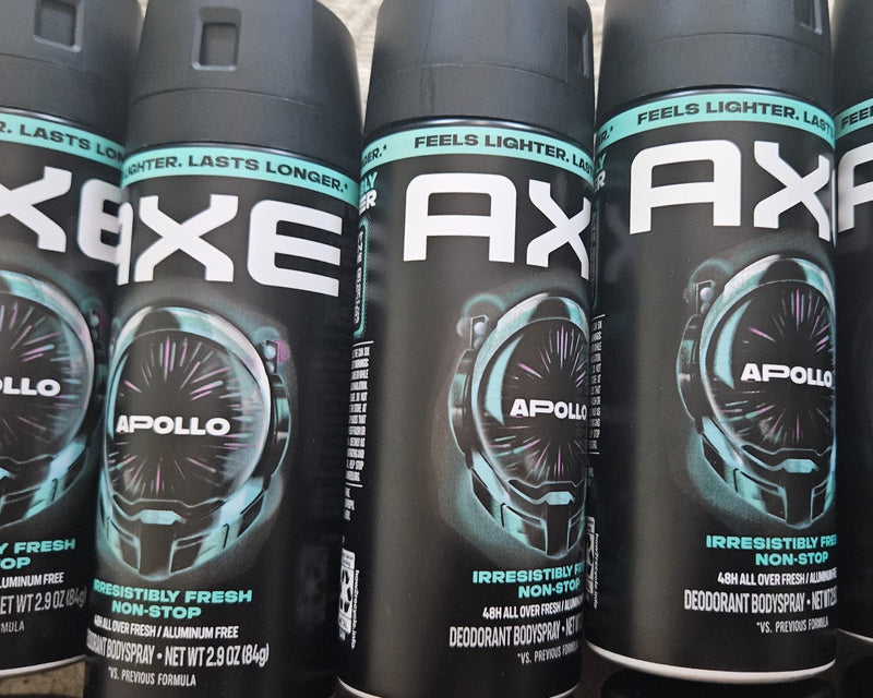 SINGLE   Various Axe Deodorant Aluminum-Free Body Spray: Apollo, Phoenix and Black.
