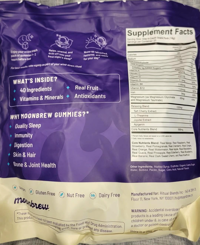 MOONBREW Sleep Support Melatonin-Free Gummies 25 Nightly Packets