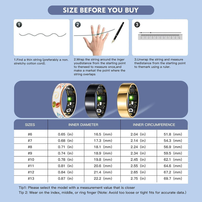 FLORAL Enamel Smart Health Ring - Track Heart Rate,Sleep, Activity Trends SZ: 7