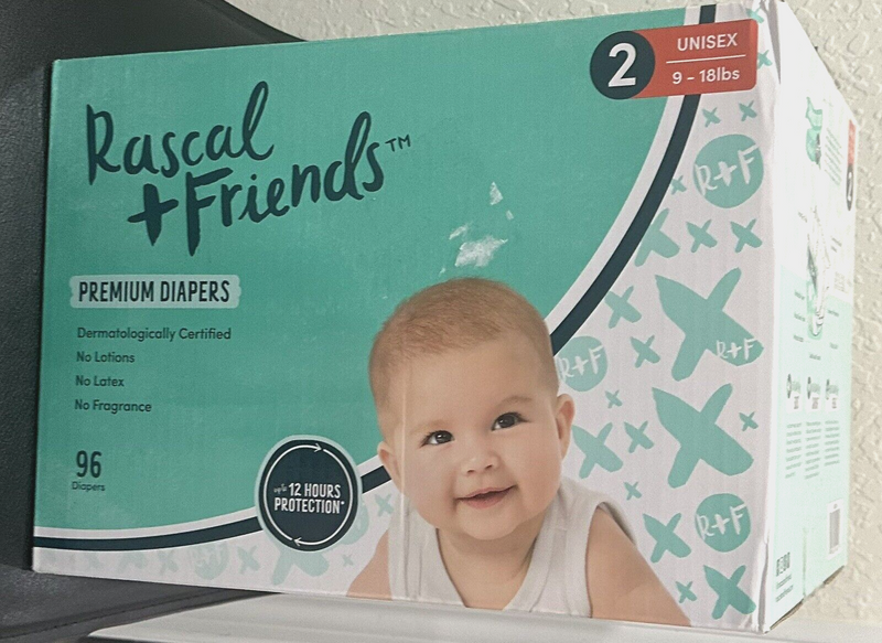 Rascal + Friends Premium Diapers Size 2, 96 Count/NEW