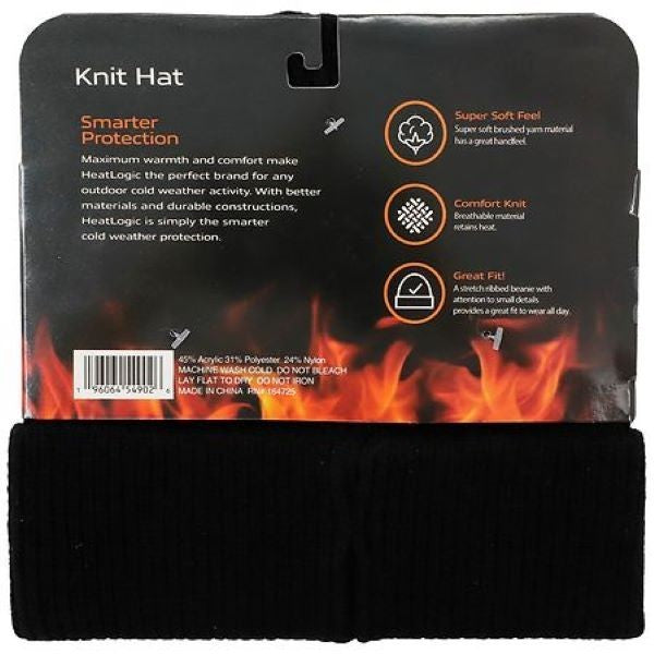 Heat Logic Men's Black Fleece Lined Knit Hat