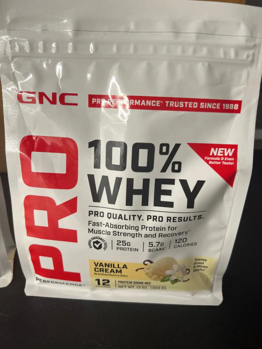 GNC 100% Whey Protein Vanilla Cream 12 Servings Fast Absorbing Protein 25g