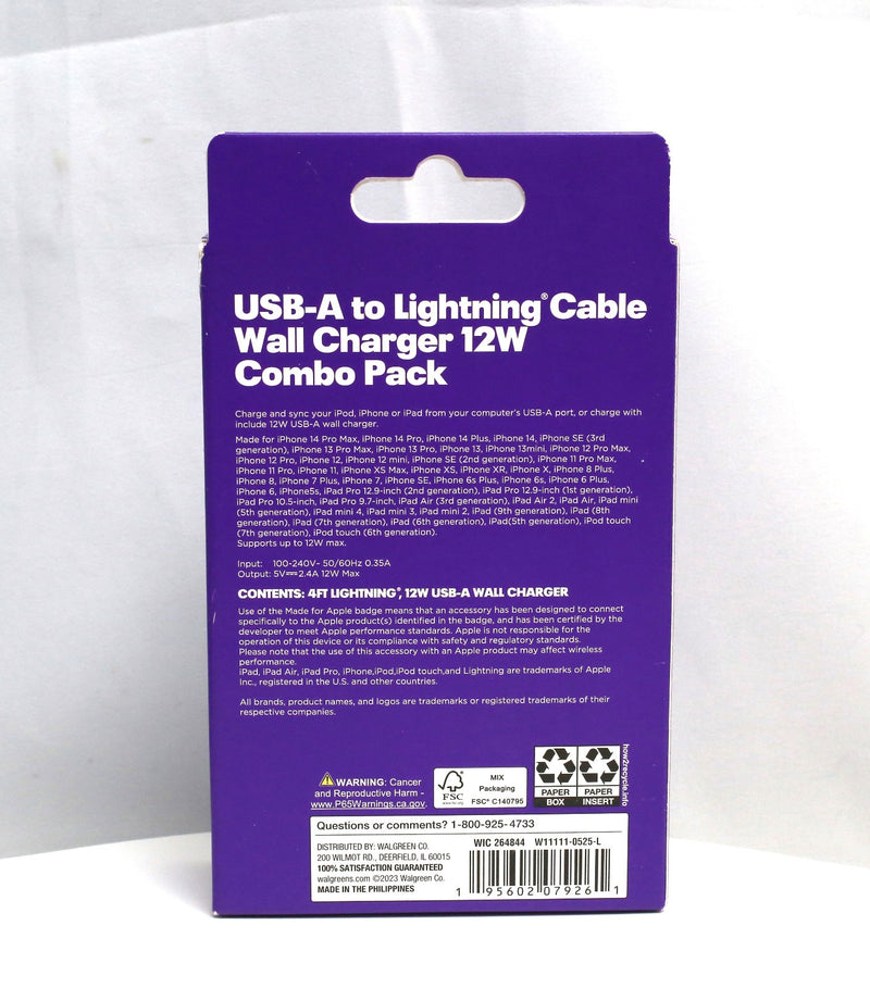 Infinitive USB-A To Lightening Cable Wall Charger Combo Pack