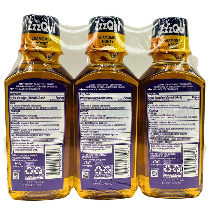 Vicks ZzzQuil Soothing Sleep Nighttime Sleep-Aid Chamomile Honey 12 fl oz 3 Pack