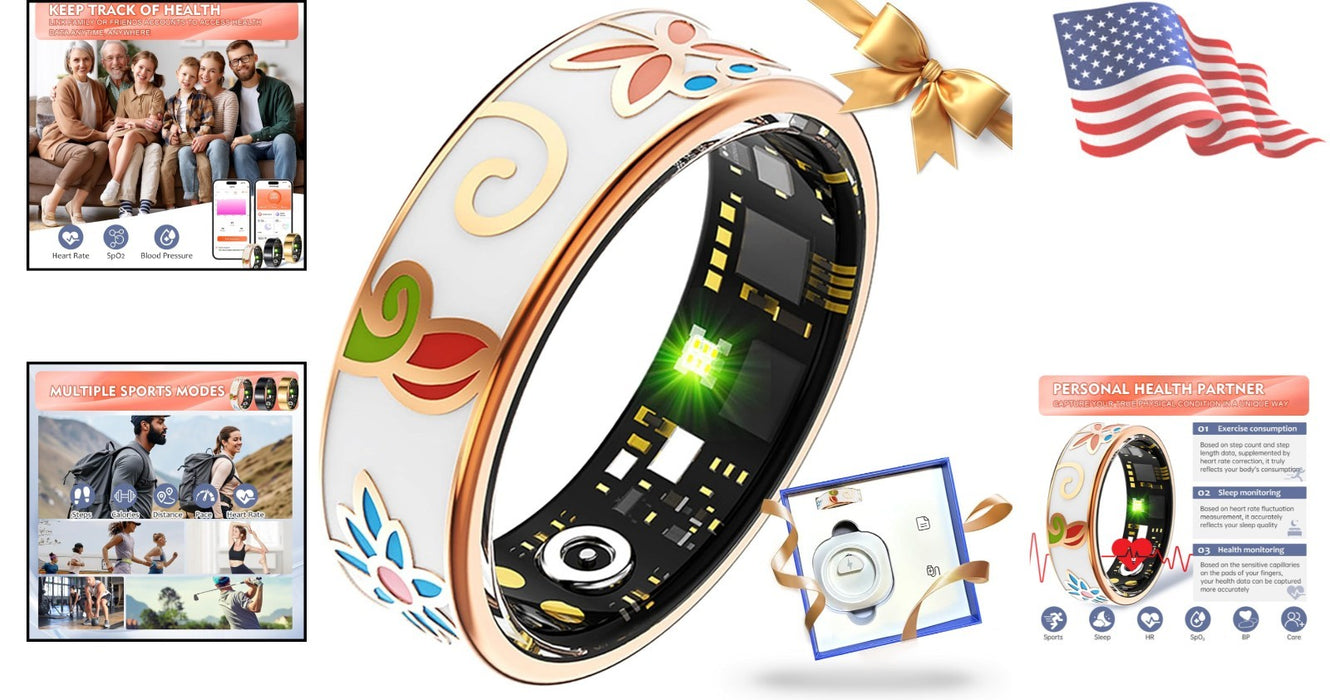 FLORAL Enamel Smart Health Ring - Track Heart Rate,Sleep, Activity Trends SZ: 7