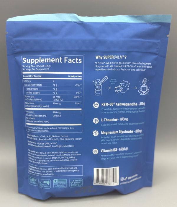 Nello Supercalm Calming Drink Mix Supplement - Blue Coconut - 20ct EXP:04/2027