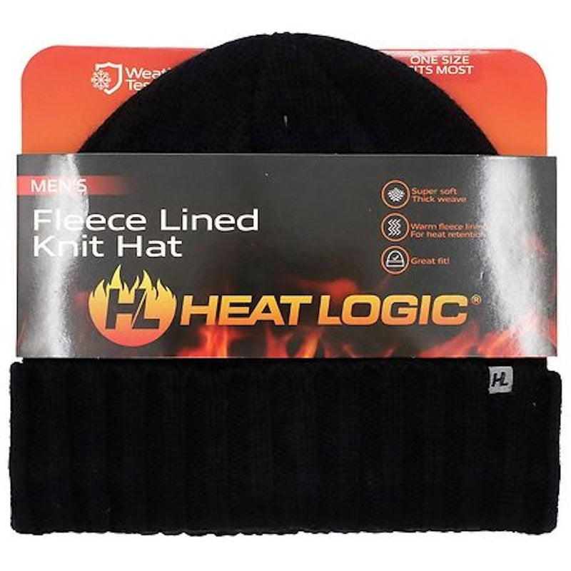 Heat Logic Men's Black Fleece Lined Knit Hat