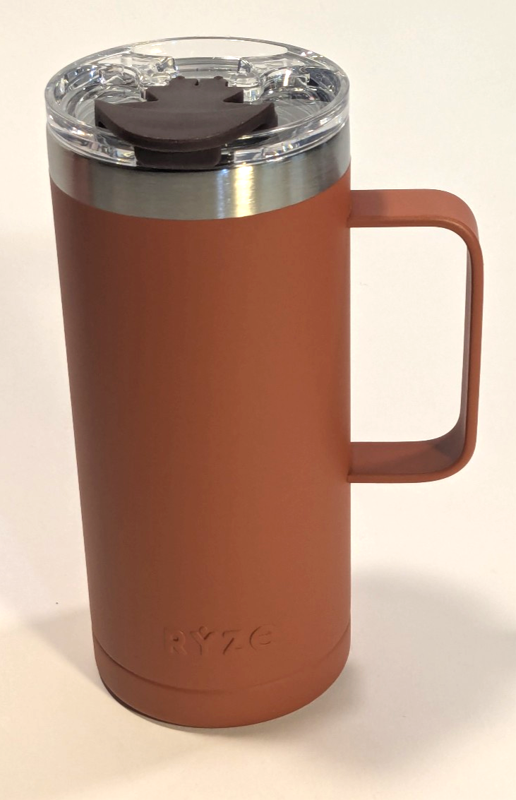 BURNT ORANGE RYZE MUSHROOM COFFEE TUMBLER STAINLESS STEEL DOUBLE WALL - 16 OZ