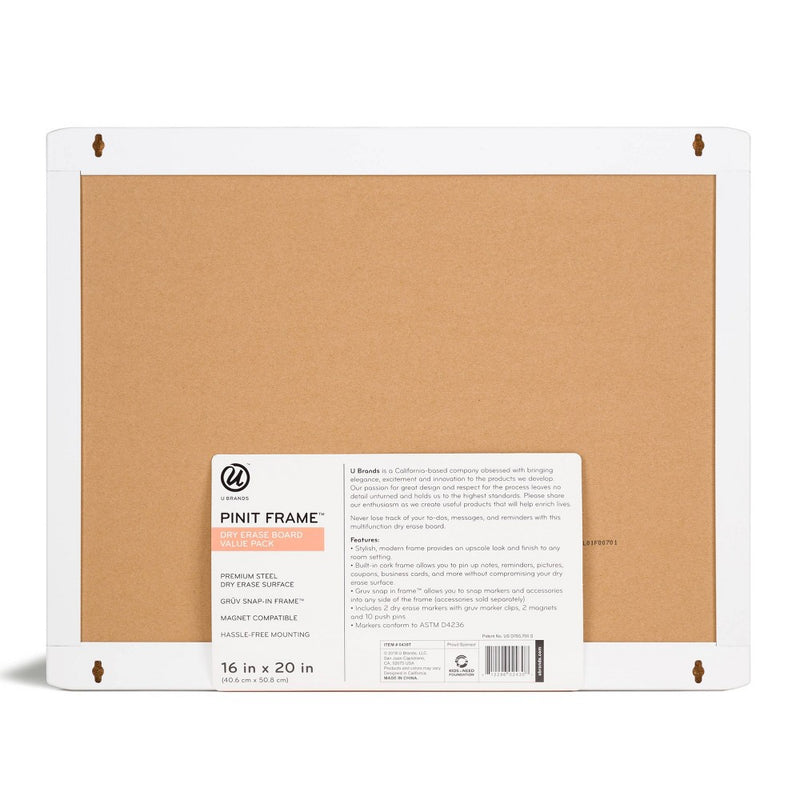 16" x 20" Pin it Frame Magnetic Dry Erase Board Value Pack - U-Brands