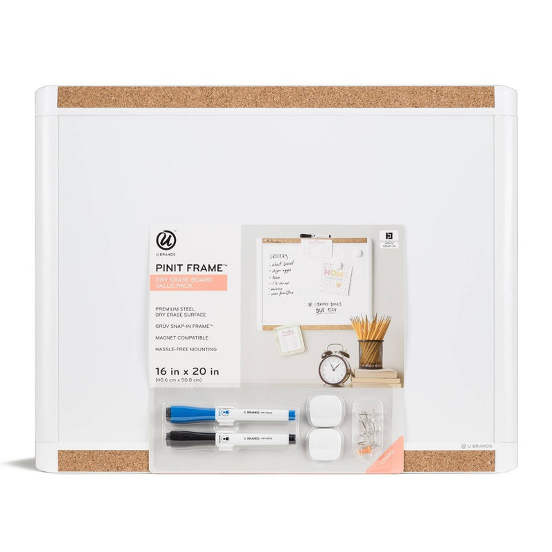 16" x 20" Pin it Frame Magnetic Dry Erase Board Value Pack - U-Brands