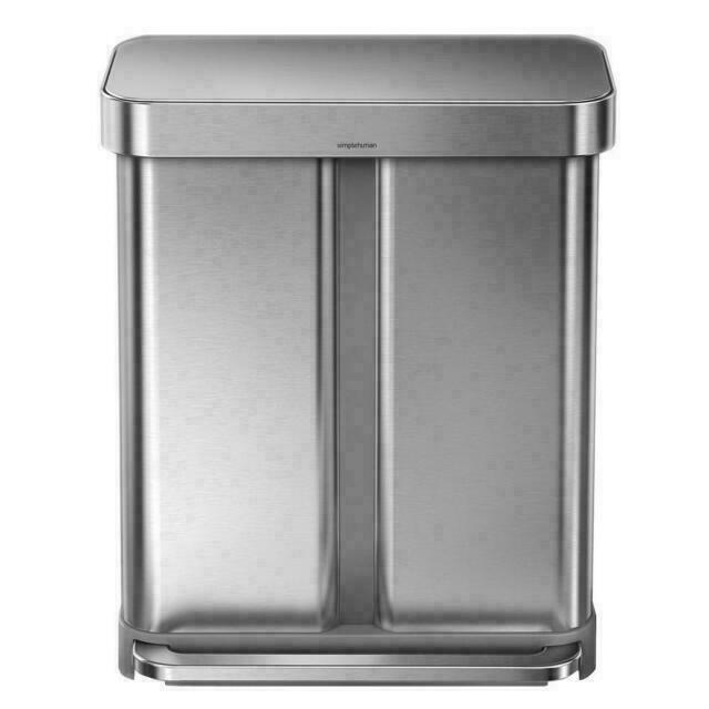 simplehuman 58 Liter Rectangular Hands-Free Dual Compartment Recycling Kitchen Step Trash Can with Soft-Close Lid, Brushed Stainless Steel (LOCAL PICKUP ONLY)