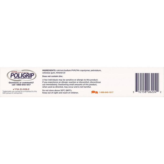 Poligrip Super Free Denture Adhesive Cream - 2.4oz