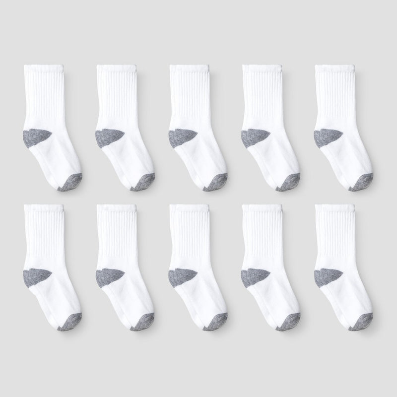 Boys' 10pk Athletic Crew Socks - Cat & Jack White M