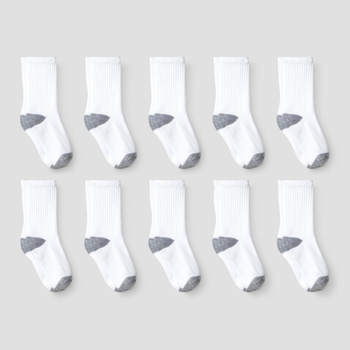 Boys' 10pk Athletic Crew Socks - Cat & Jack White M