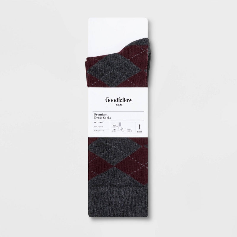Men's Premium Dress Socks - Goodfellow & Co Gray/Red 6-12
