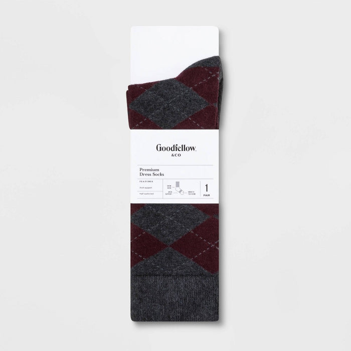Men's Premium Dress Socks - Goodfellow & Co Gray/Red 6-12